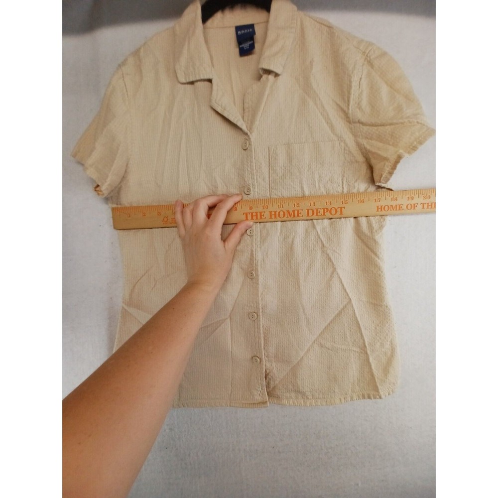 Basic Editions Shirt Women's Tan Small Short Sleeve Button- Down Cotton Blend - Picture 6 of 8